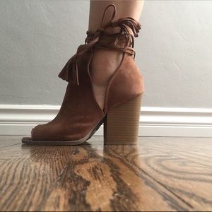 Faux suede ankle wrap booties